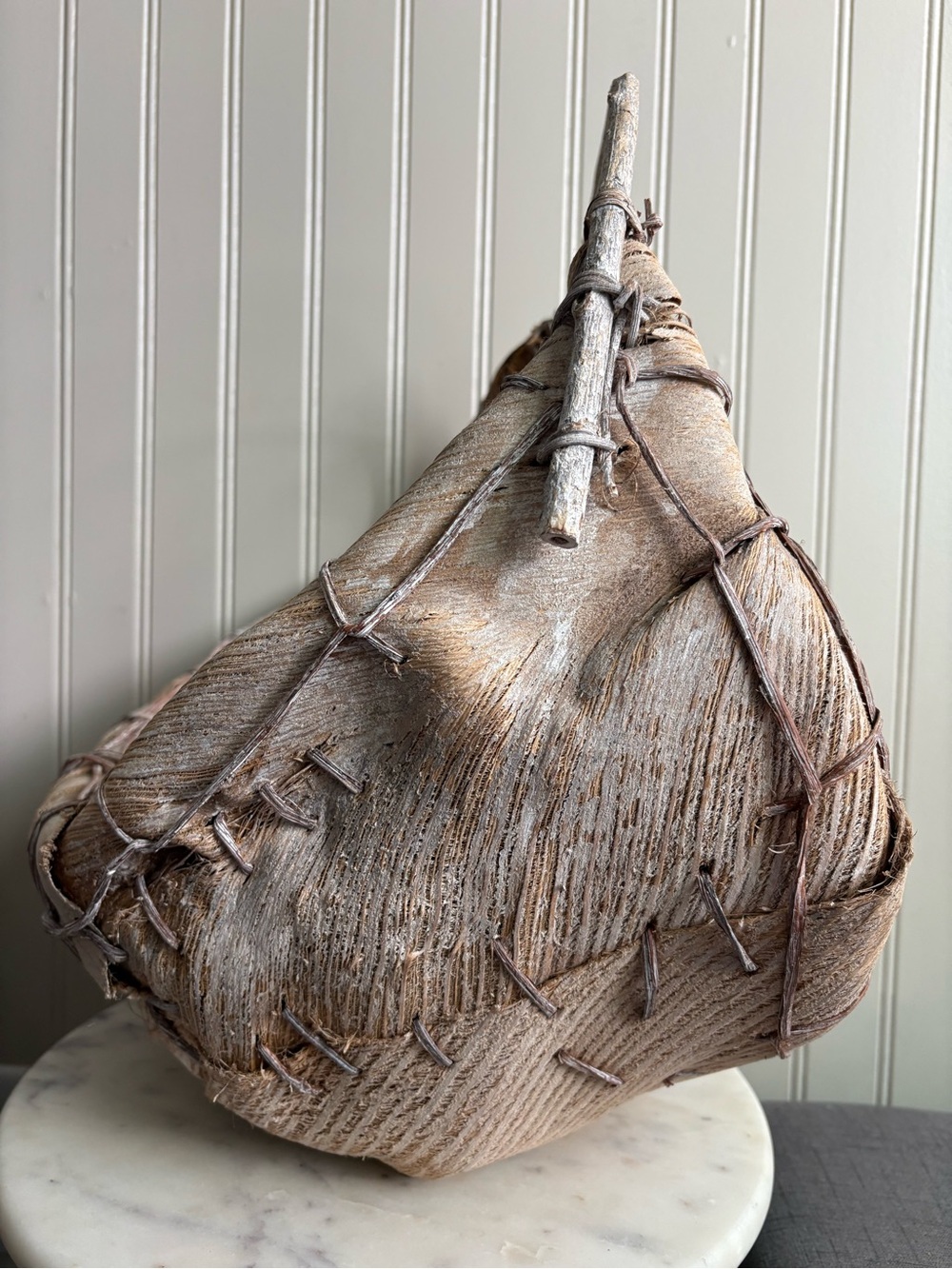 Primitive Palm Husk & Bent Twig Handmade Harvest Basket Rustic Vintage VTG Fiber - Picture 7 of 14